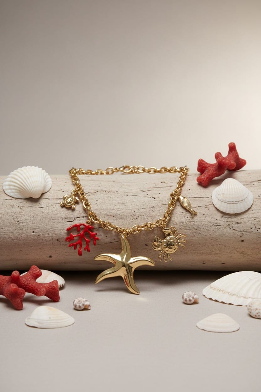 Collier femme rouge et doré acier inoxydable