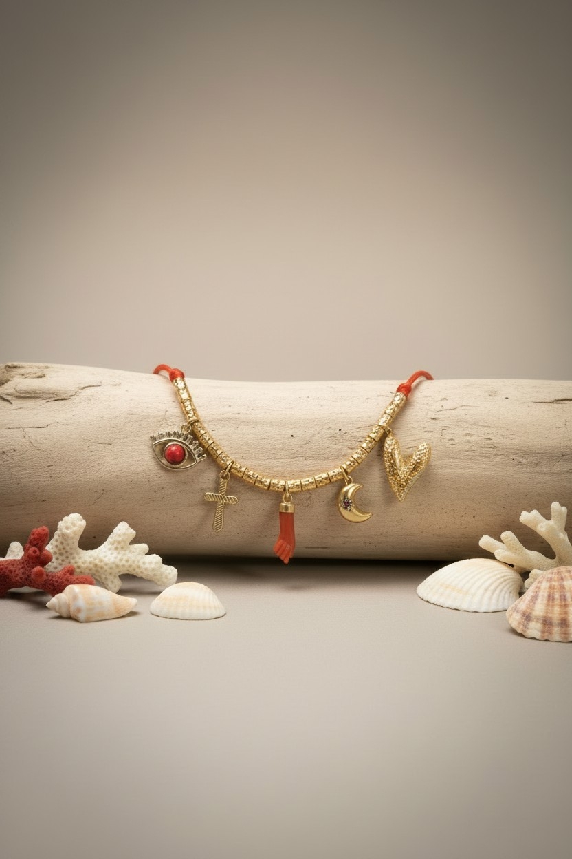 Collier femme avec main en corail véritable de corse