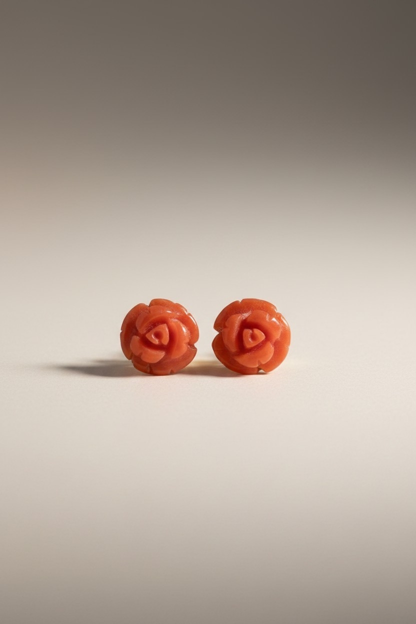 Puces dOreilles en Corail Rouge et Or