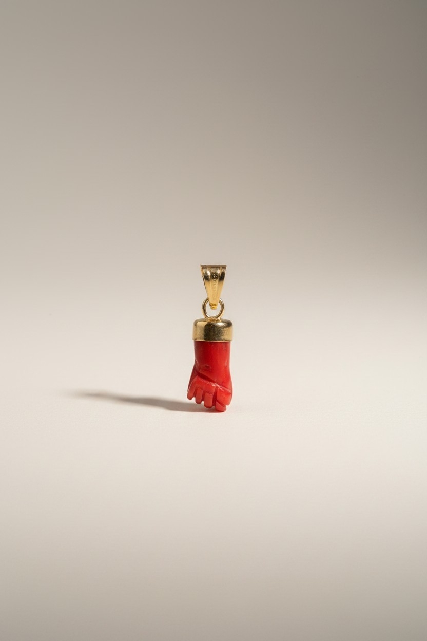Pendentif porte-bonheur en or et corail véritable