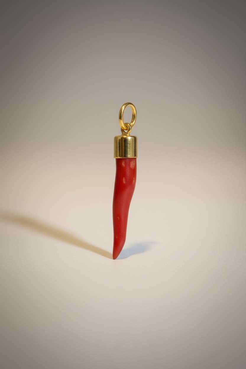 Pendentif corne corse en corail véritable et or