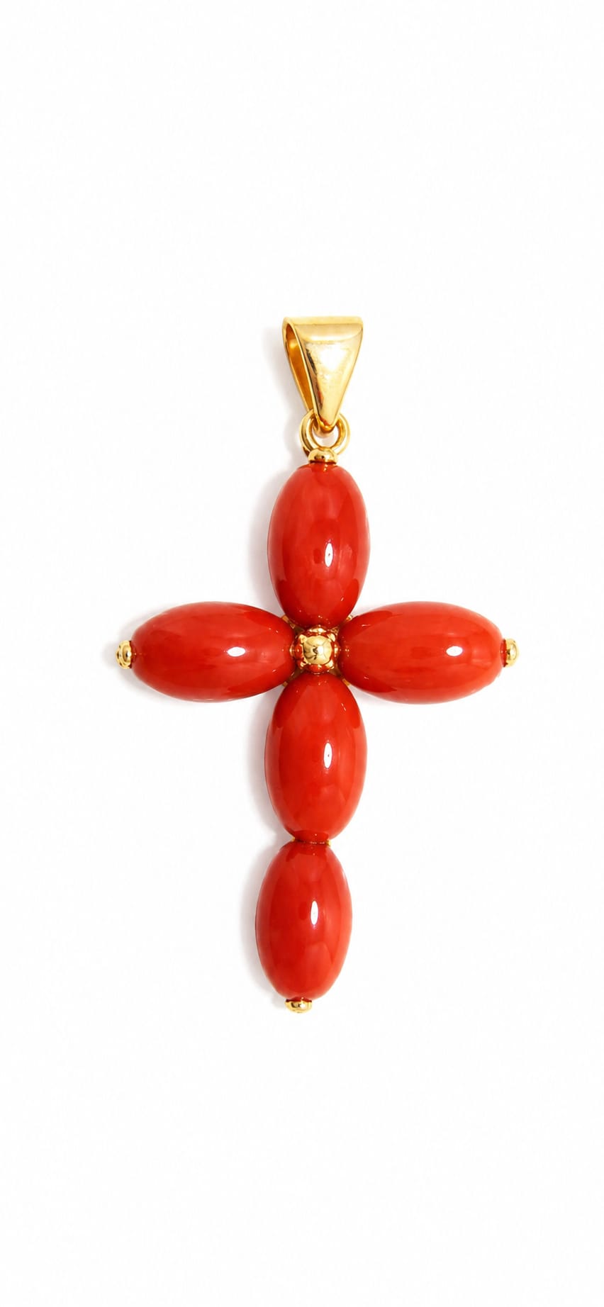 Croix en corail rouge et or haut de gamme pour femme