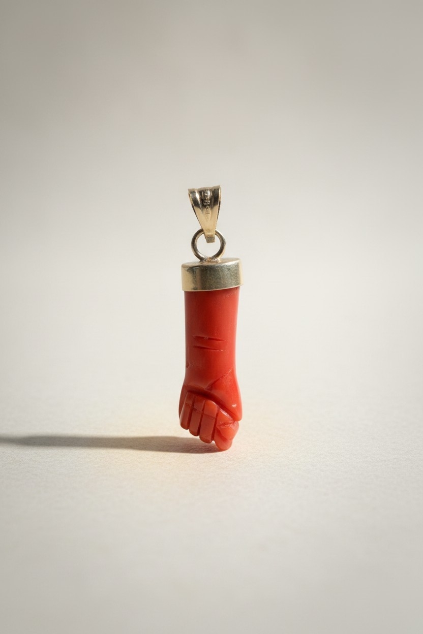 Pendentif main corse corail véritable et attache or