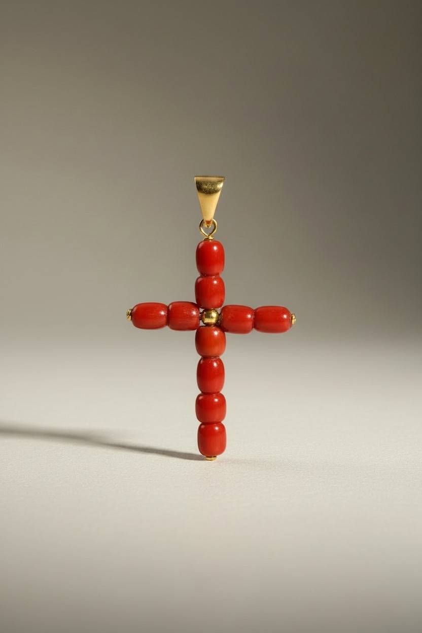 Pendentif croix Île de Beauté en corail rouge véritable