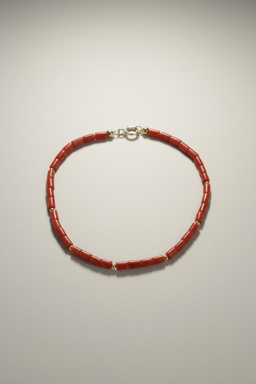 Bracelet délicat en Corail Rouge et Or 18k