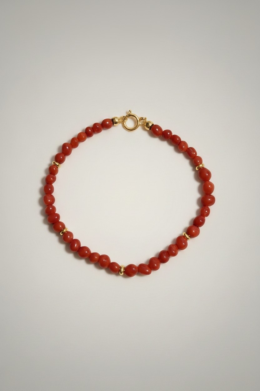 Bracelet fin en Corail Rouge de Corse et Or 18k