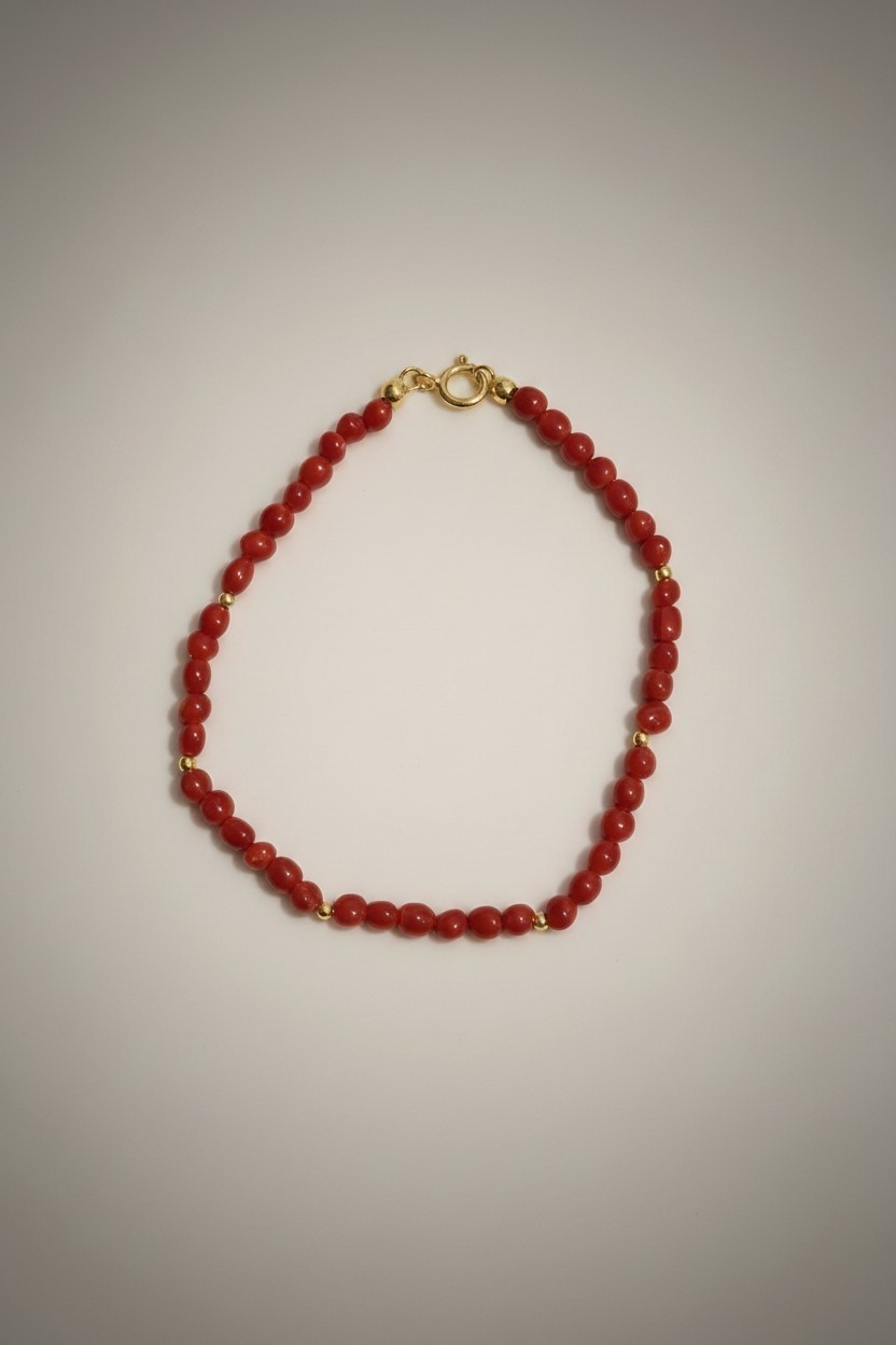 Bracelet perles corail véritable et Or jaune