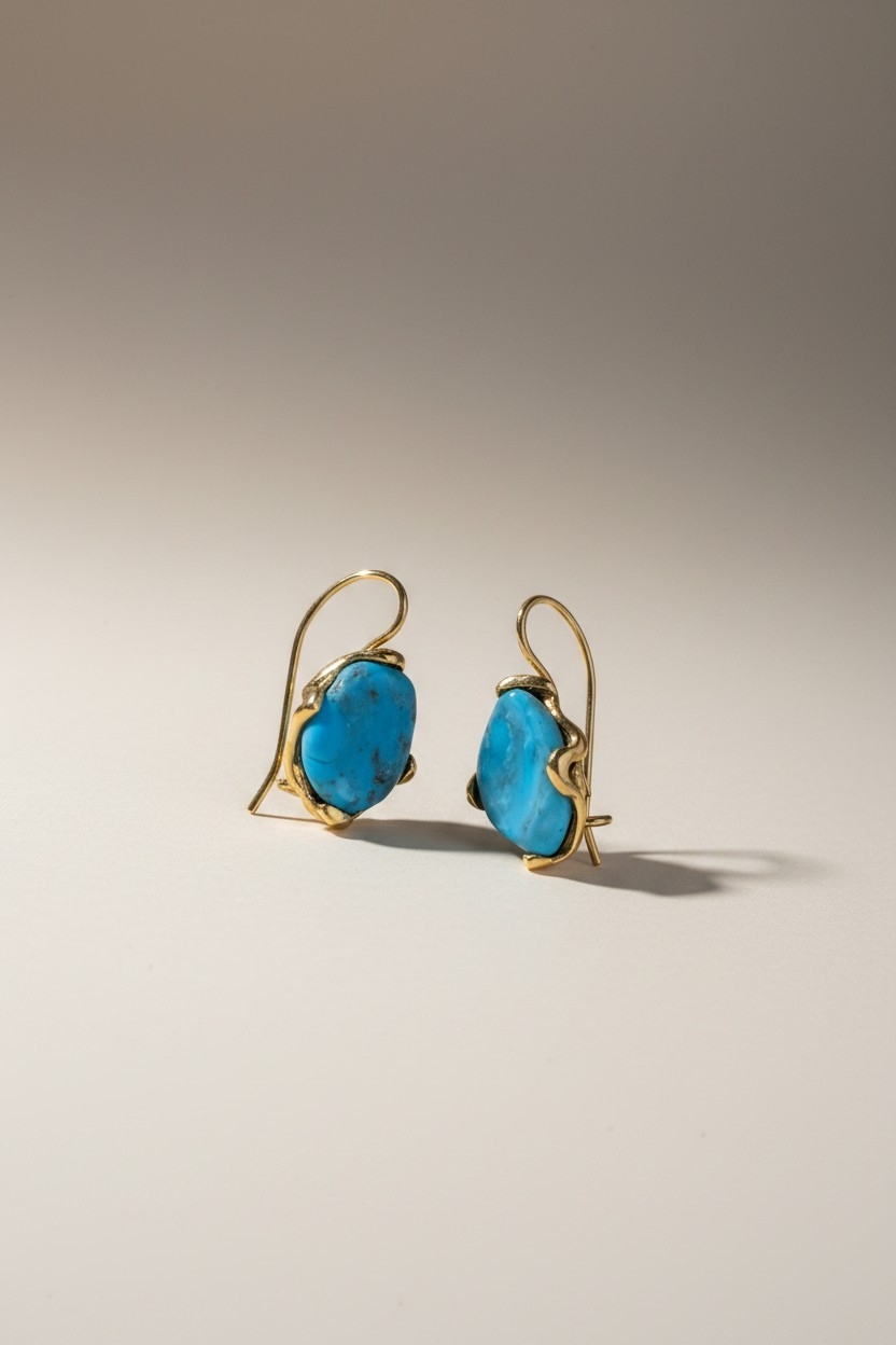 Boucles d oreilles argent 925 doré a l'or fin turquoise veritable