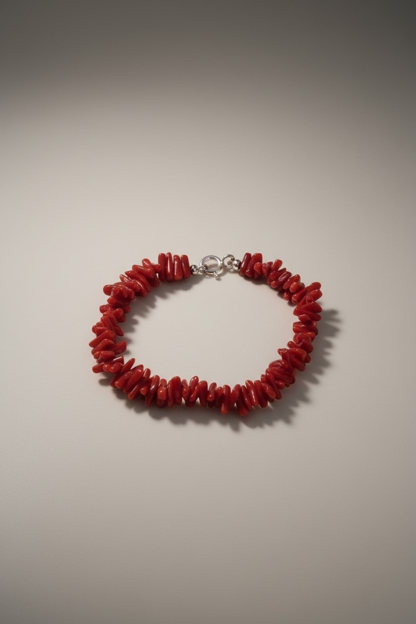 Bracelet Argent 925 et corail rouge corse