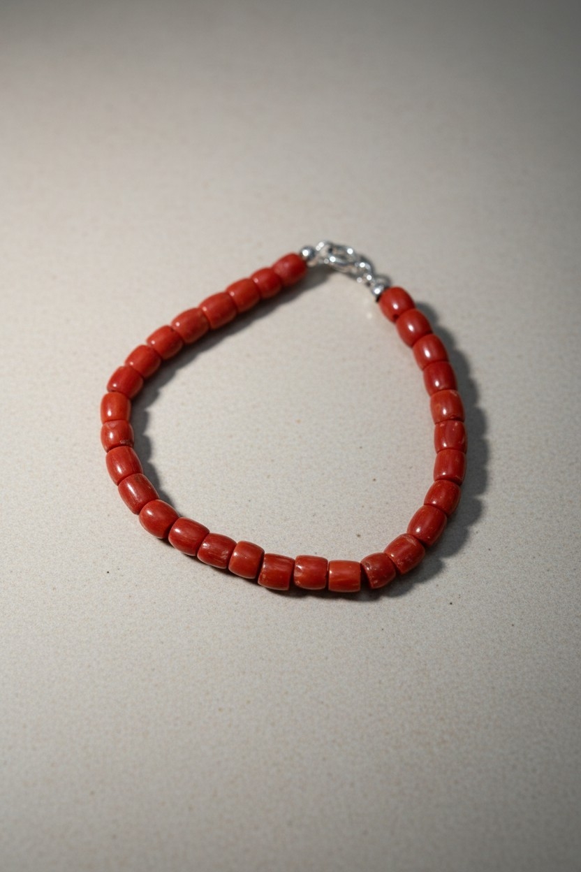 Bracelet argent 925 &amp; corail rouge
