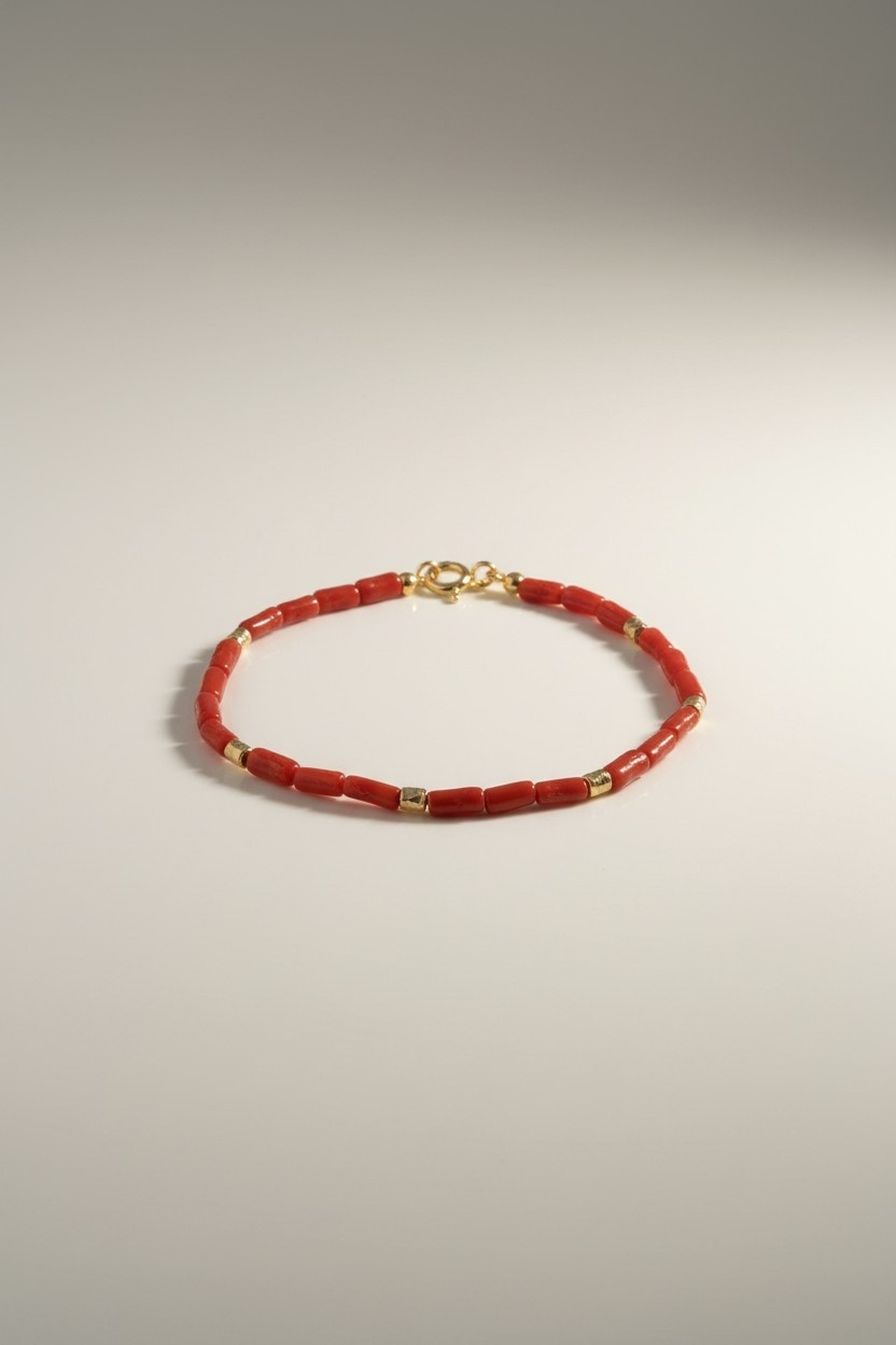 Bracelet femme en argent 925 doré a lor fin &amp; corail rouge