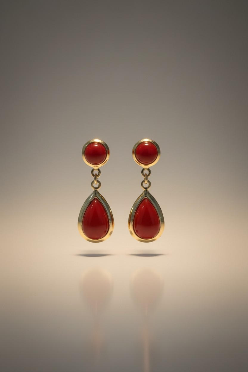 Boucles d oreilles argent 925 doré a lor fin &amp; Corail Corse