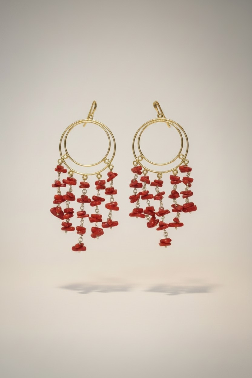 Boucles d oreilles argent 925 doré a lor fin &amp; corail rouge