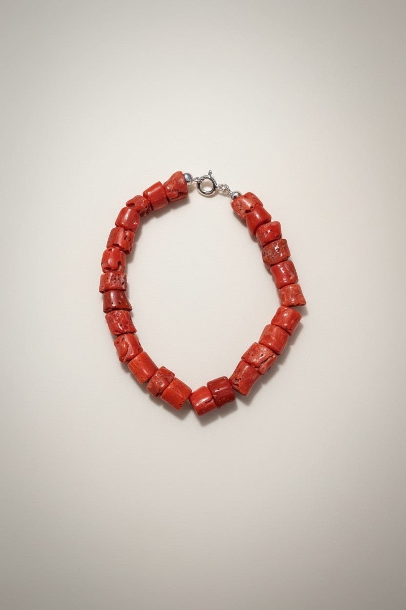 Bracelet argent 925 &amp; Corail Rouge