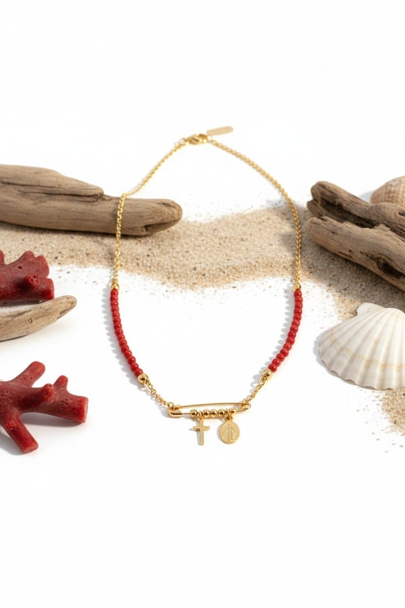 Collier argent vermeil et corail corse veritable