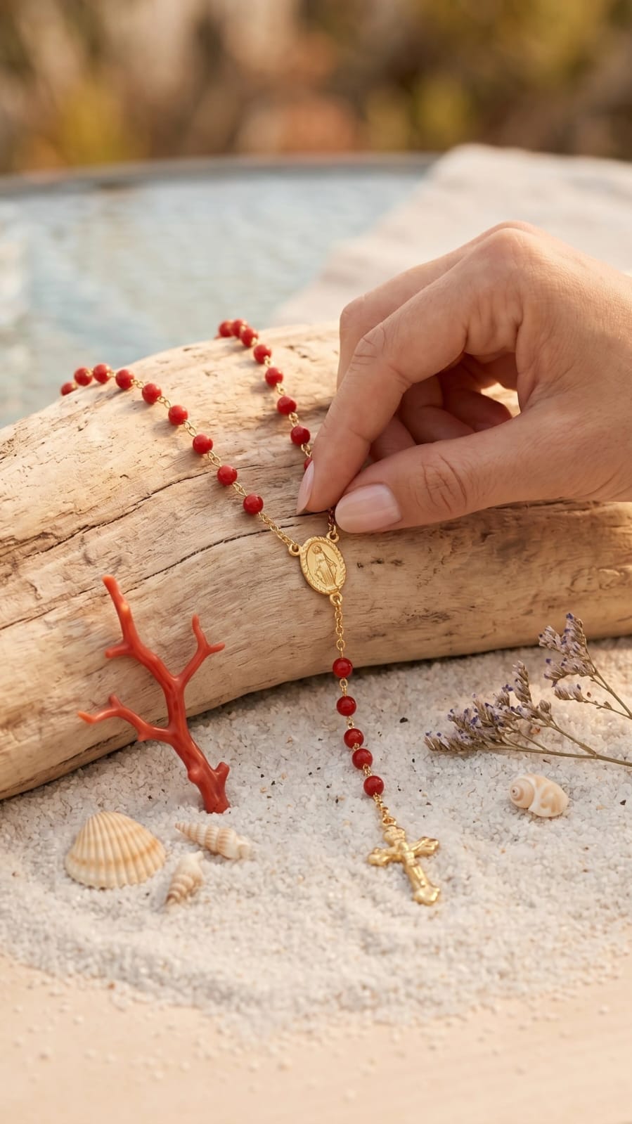Chapelet corail rouge et vermeil