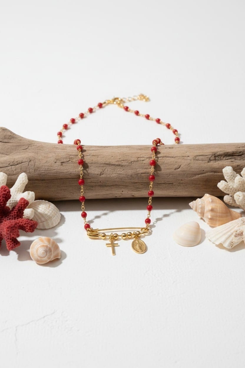 Collier en corail rouge véritable et vermeil de Corse