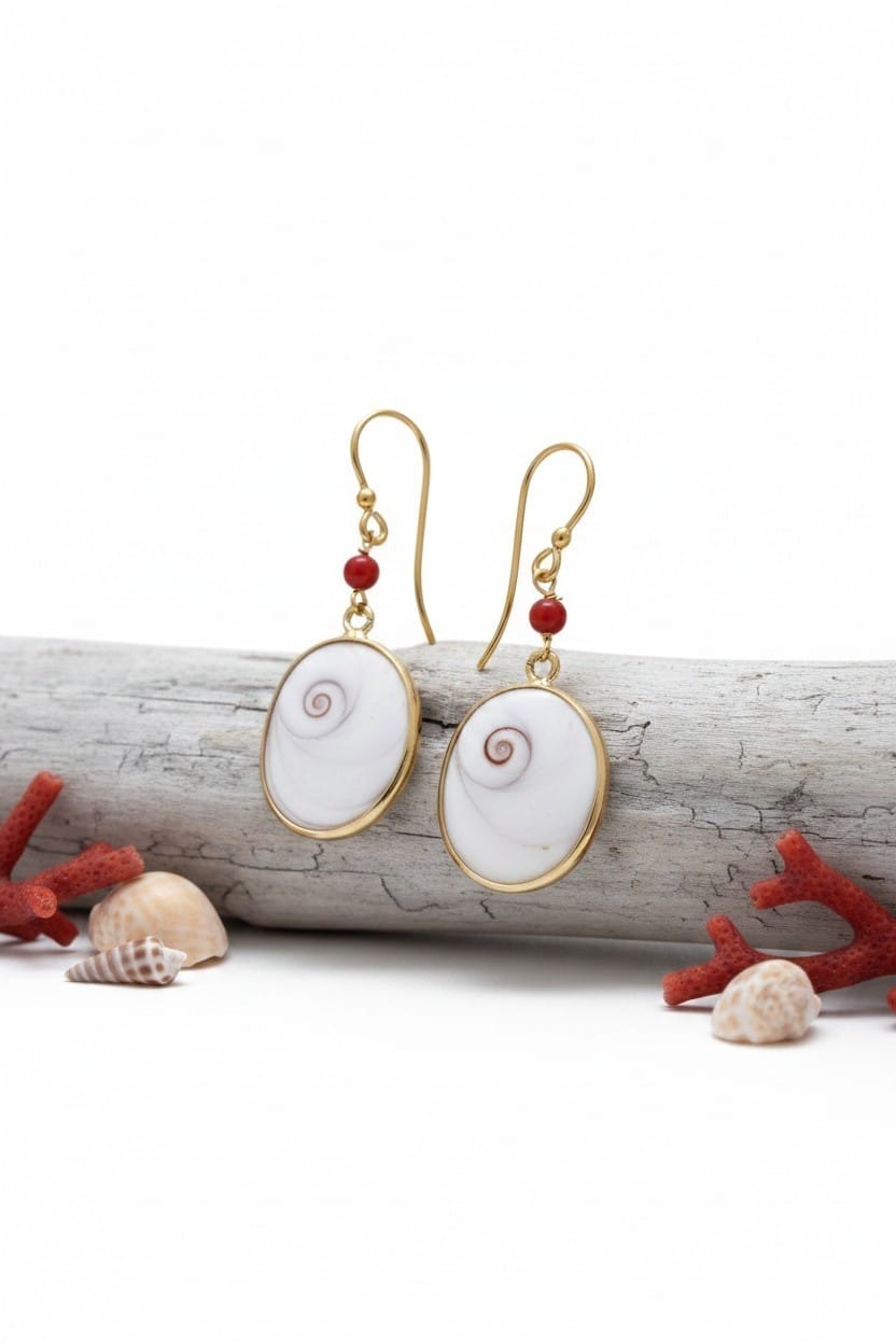 Boucles d oreilles corail et oeil de sainte Lucie vermeil
