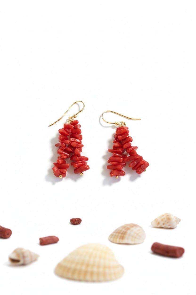 Boucles doreilles corail véritable rouge de corse et vermeil
