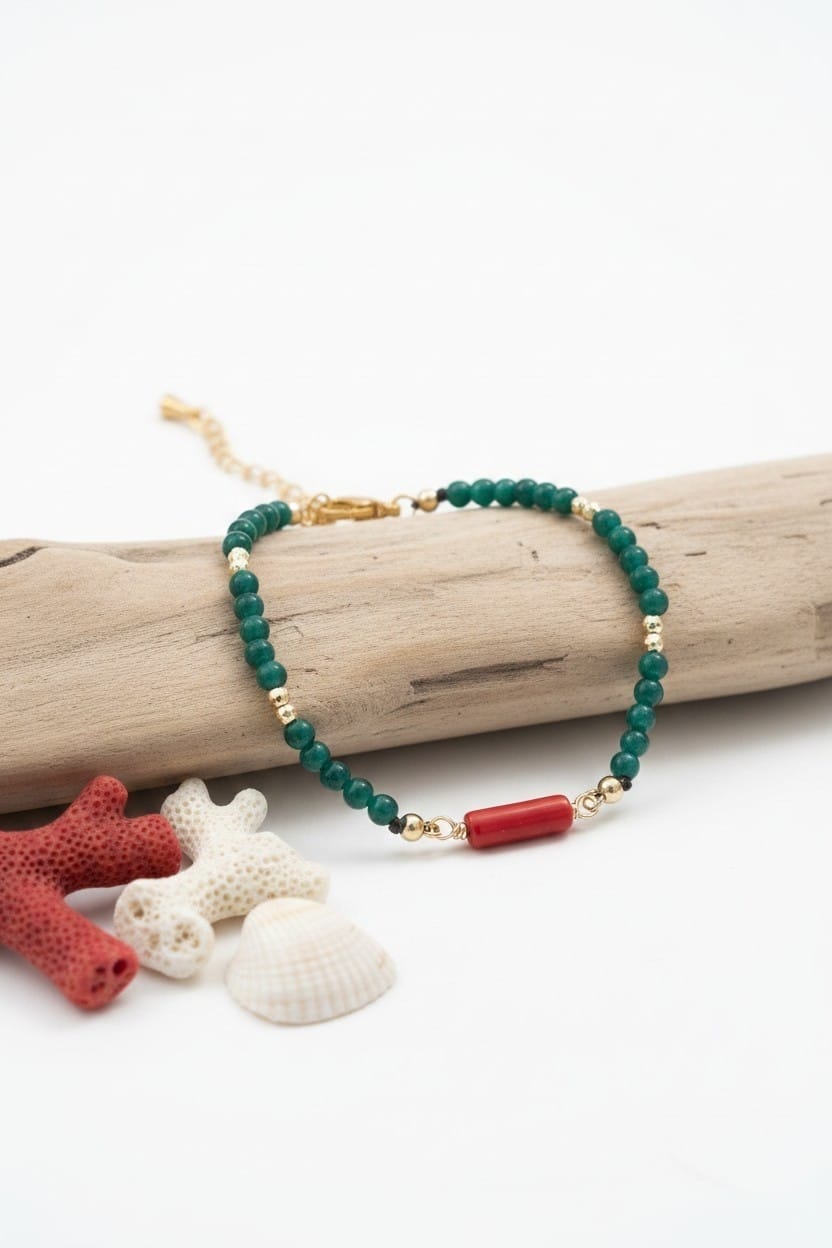 Bracelet Corail et boules turquoises