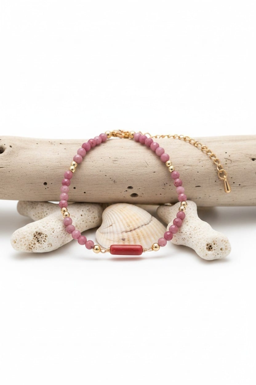 Bracelet vermeil corail rouge perles roses