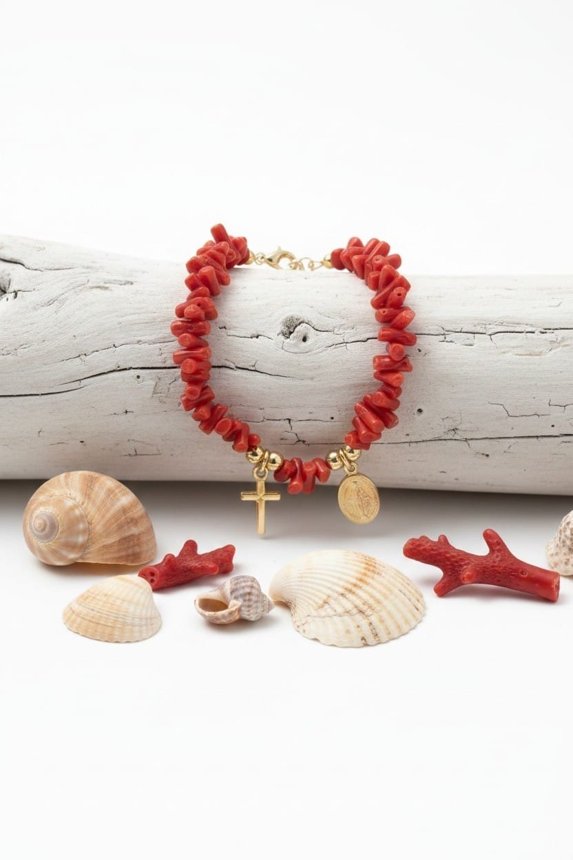 Bracelet femme en Corail rouge corse et Vermeil