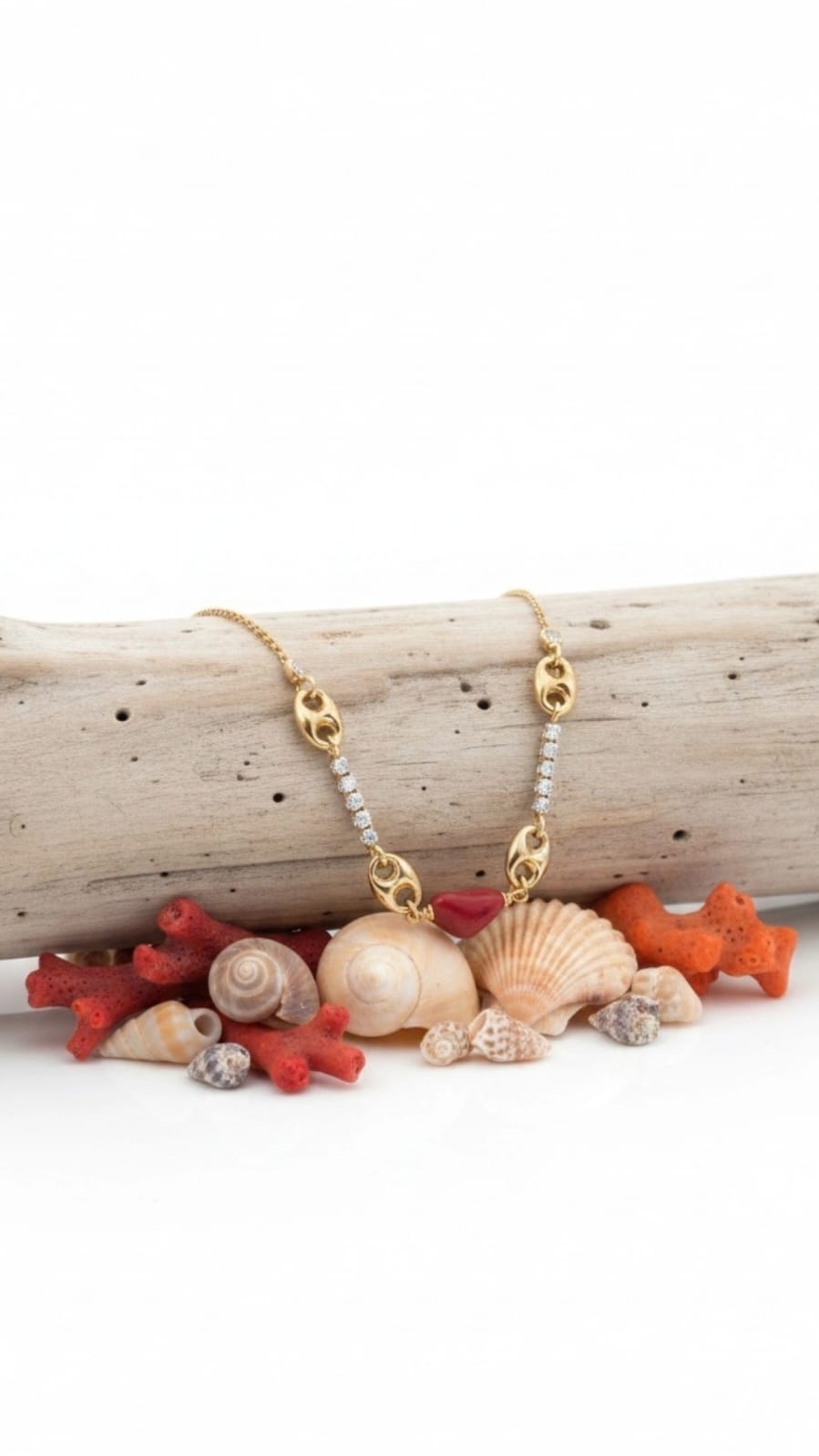 Collier femme en vermeil oxyde et corail rouge de Corse