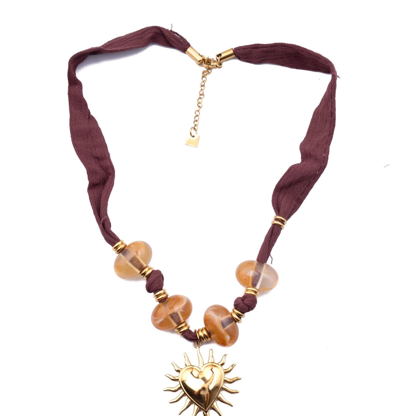 Collier Cœur Bohème avec Cordon en Tissu