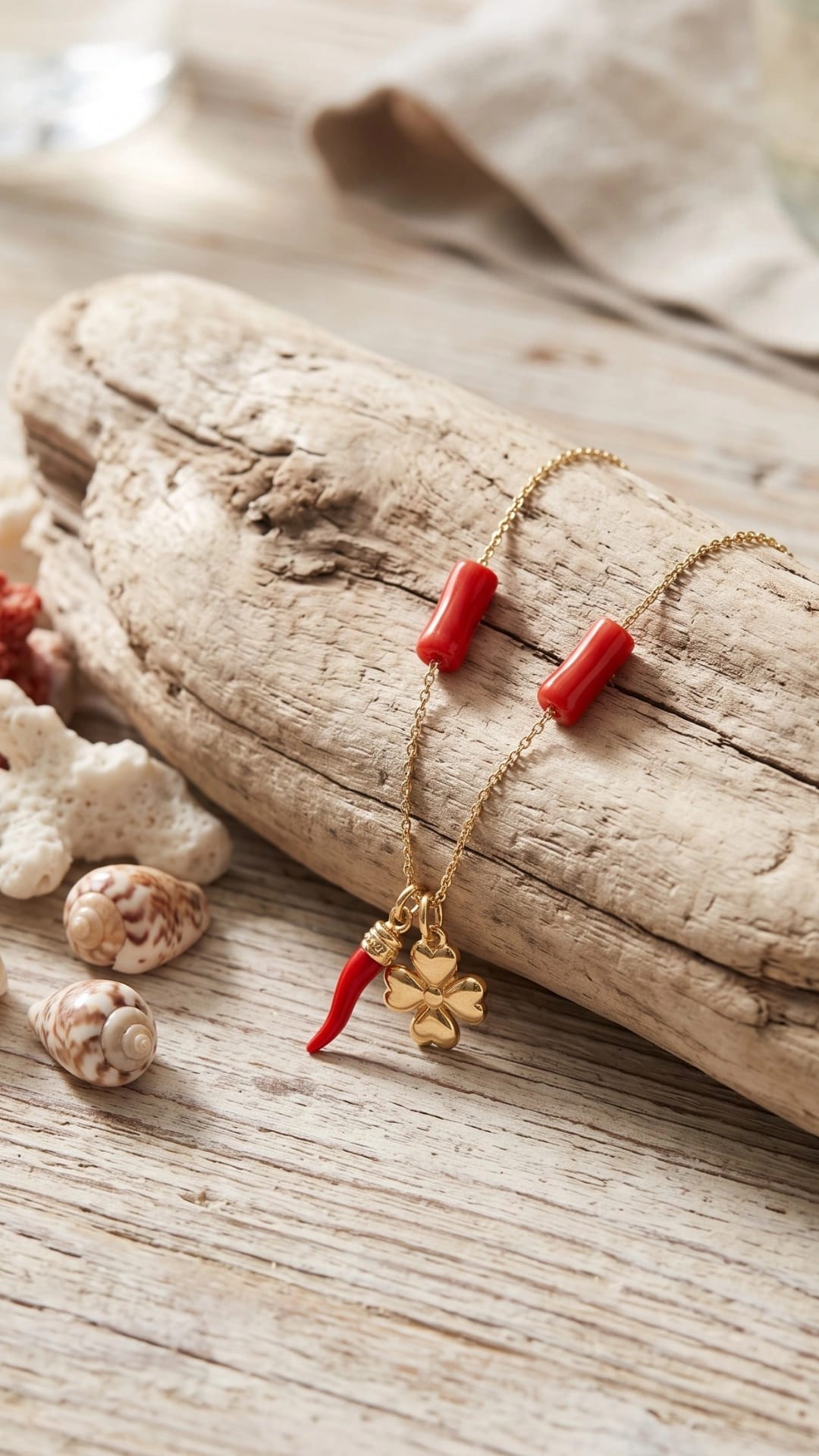 Collier argent 925 doré a l'or fin et corail rouge de Corse
