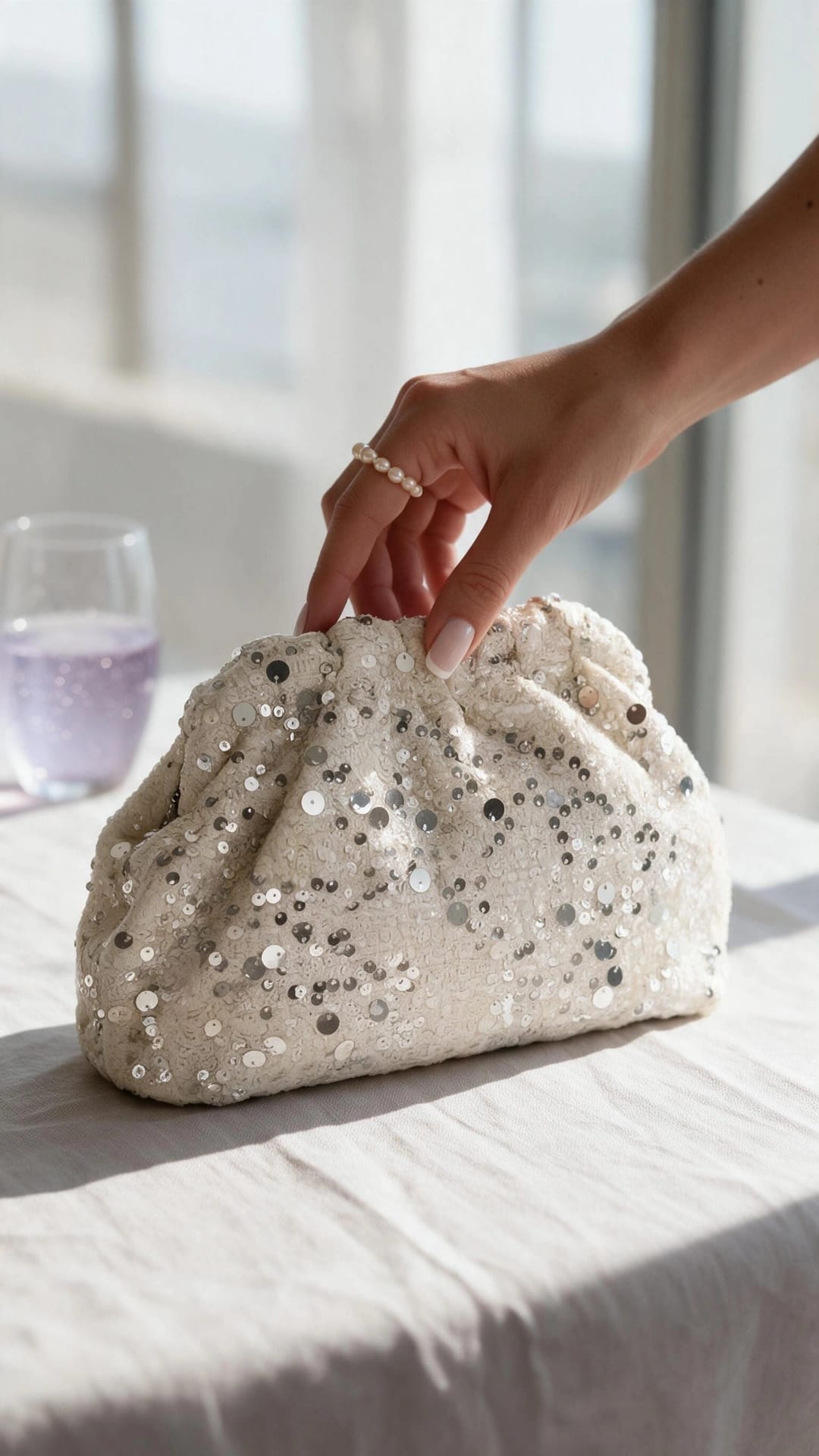 Pochette en sequin blanche