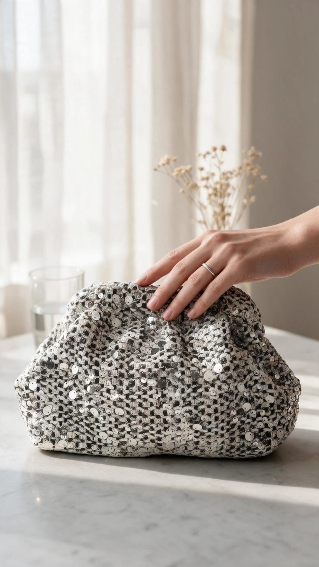 Pochette femme en sequin argentée