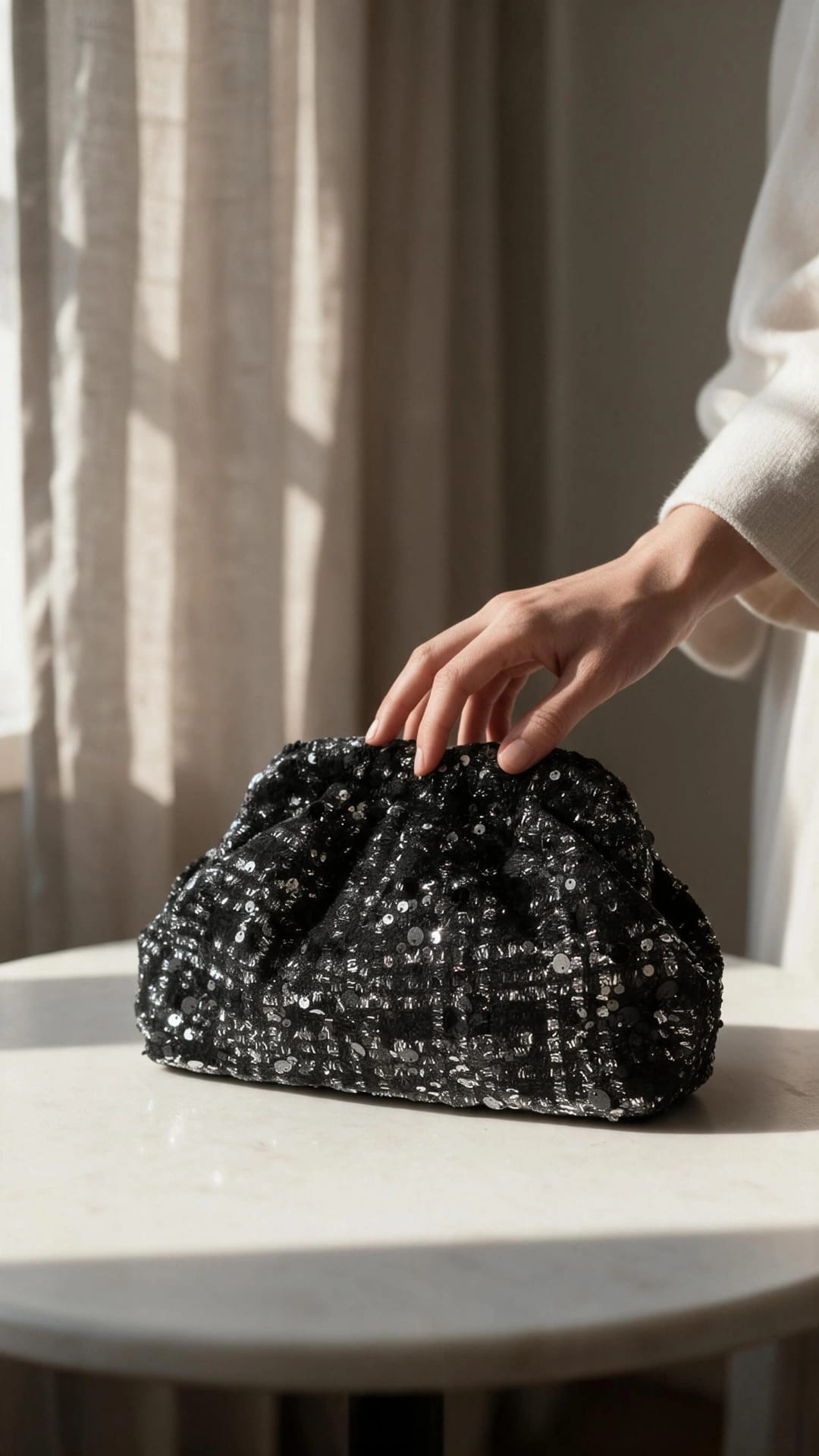 Pochette en sequin noire paillettes femme