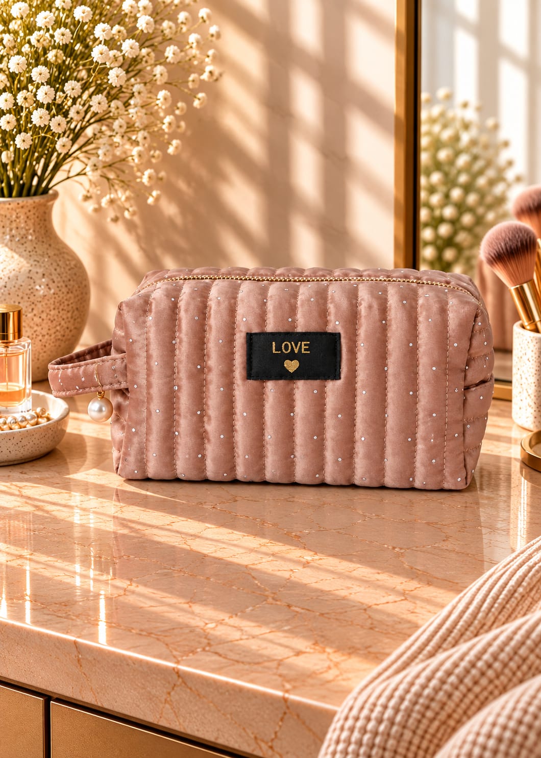Pochette Trousse love femme rose