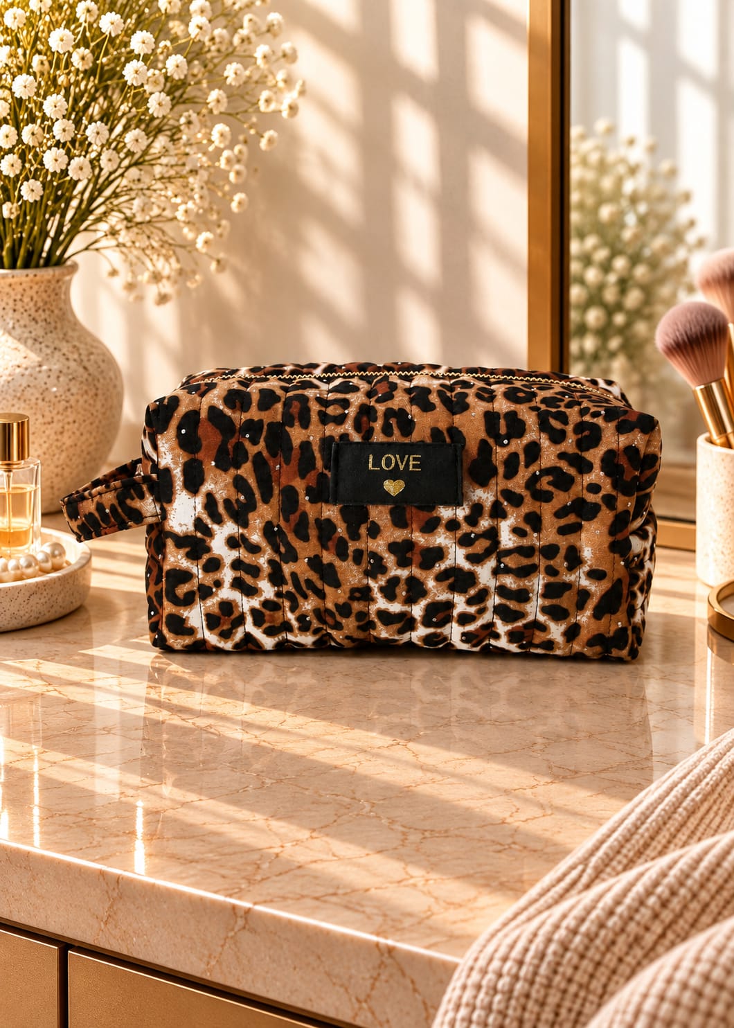 Pochette Trousse love femme léopard