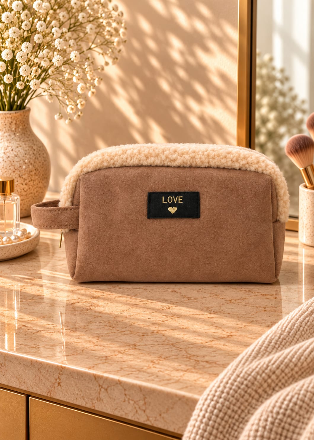 Pochette Trousse love femme marron
