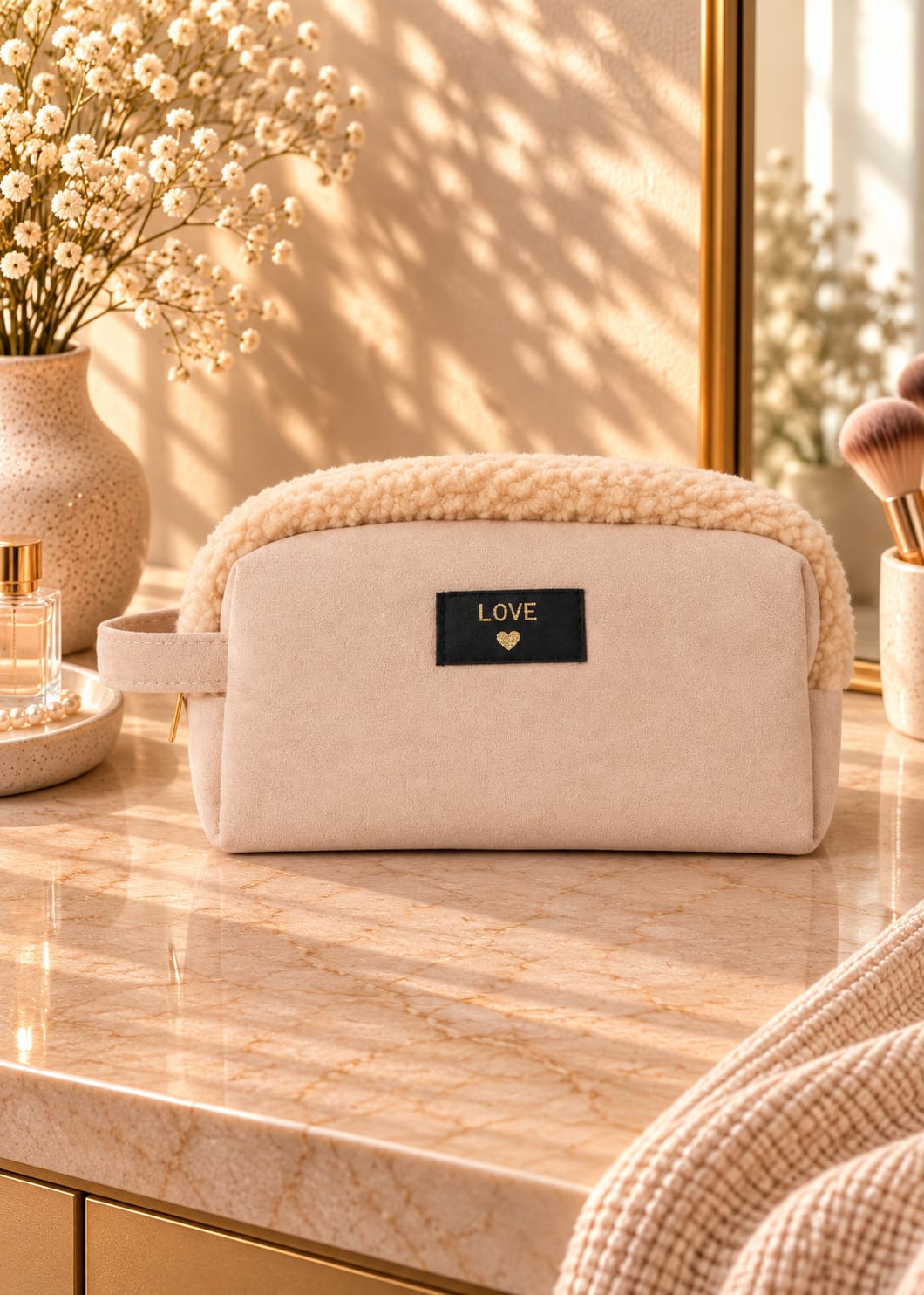 Pochette Trousse love femme crème