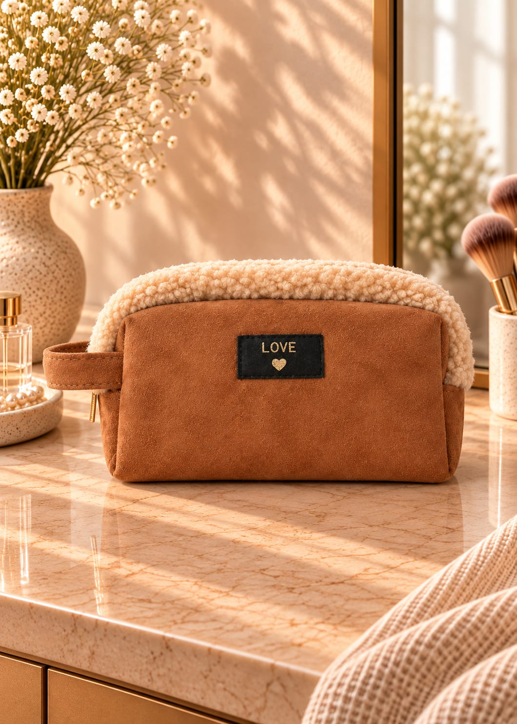Pochette Trousse love femme marron clair