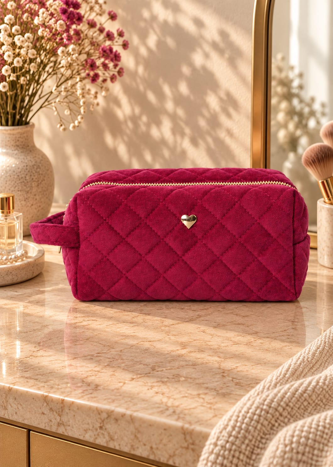 Pochette Trousse coeur femme rose rouge