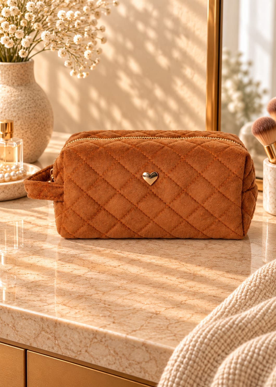 Pochette Trousse coeur femme marron