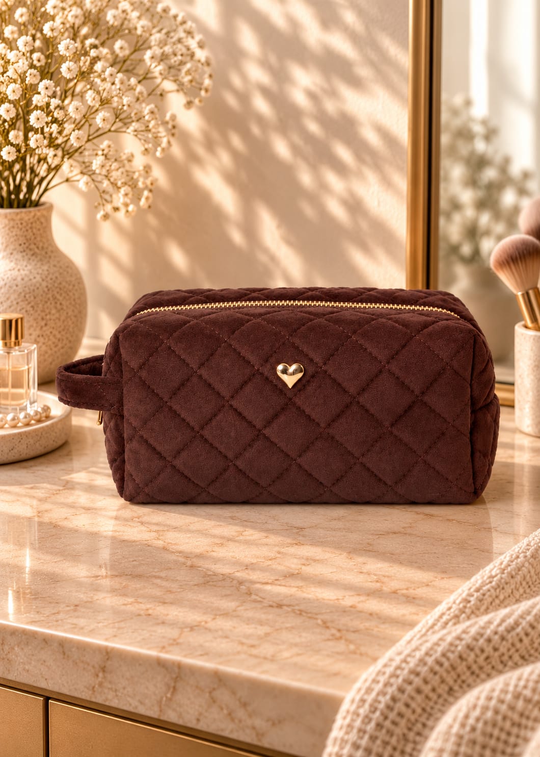 Pochette Trousse coeur femme marron foncé