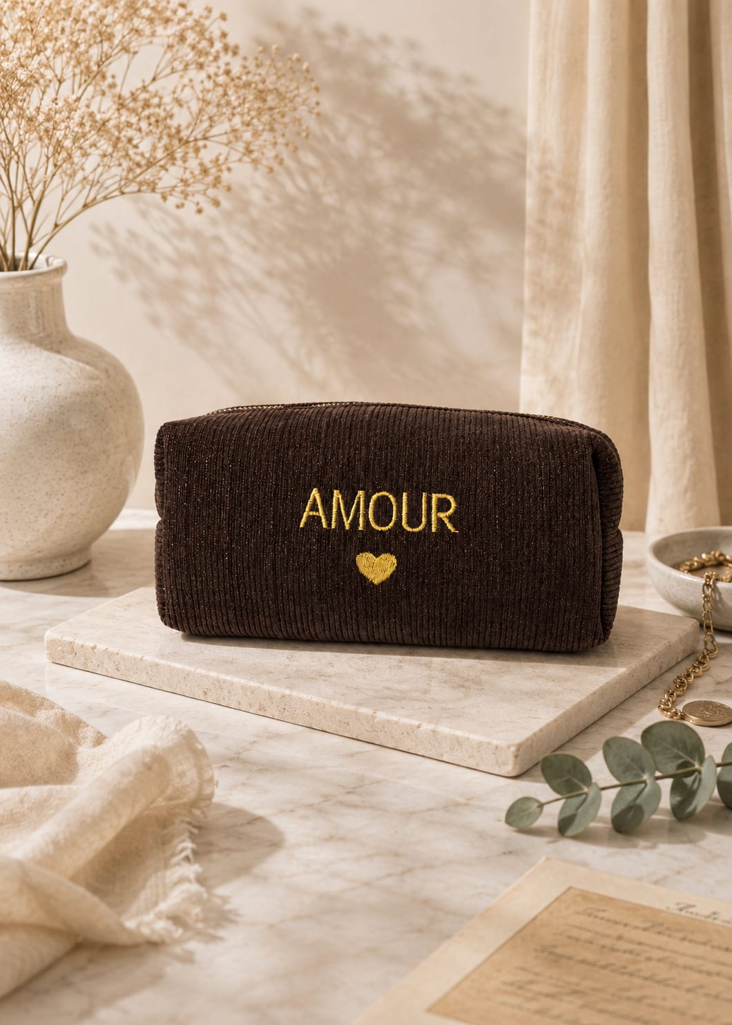 Pochette Femme Amour Coeur Marron foncé