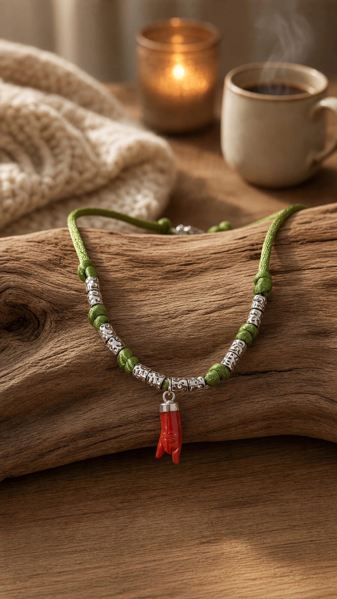 Collier corail corse pendentif argent 925