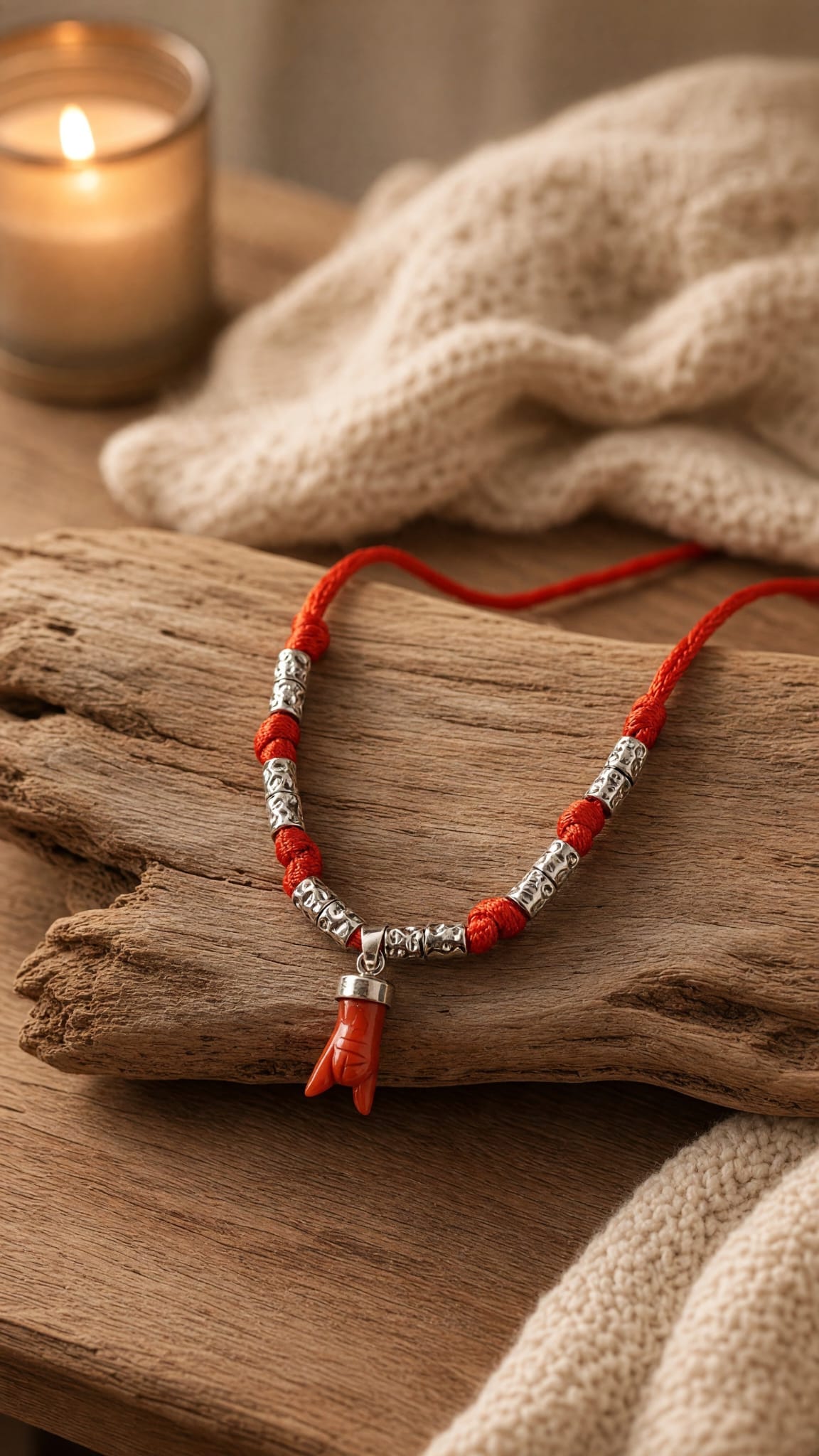 Collier corail corse pendentif argent 925 et breloque rouge