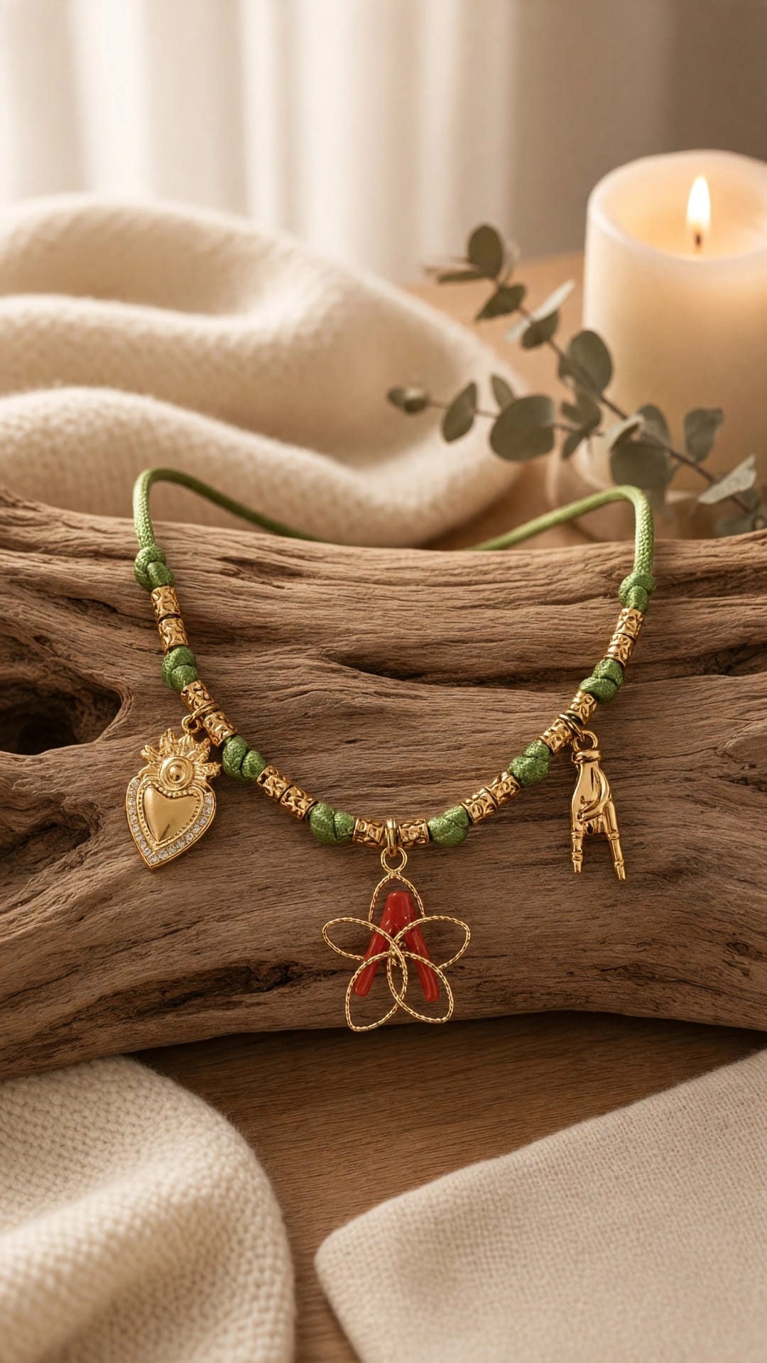 Collier femme en corail rouge et breloques Corse dorées