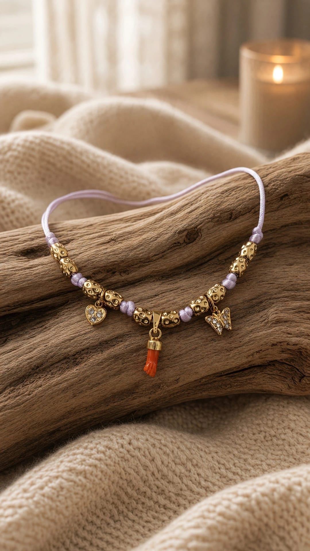 Collier enfant main corse en corail rouge et breloques dorées
