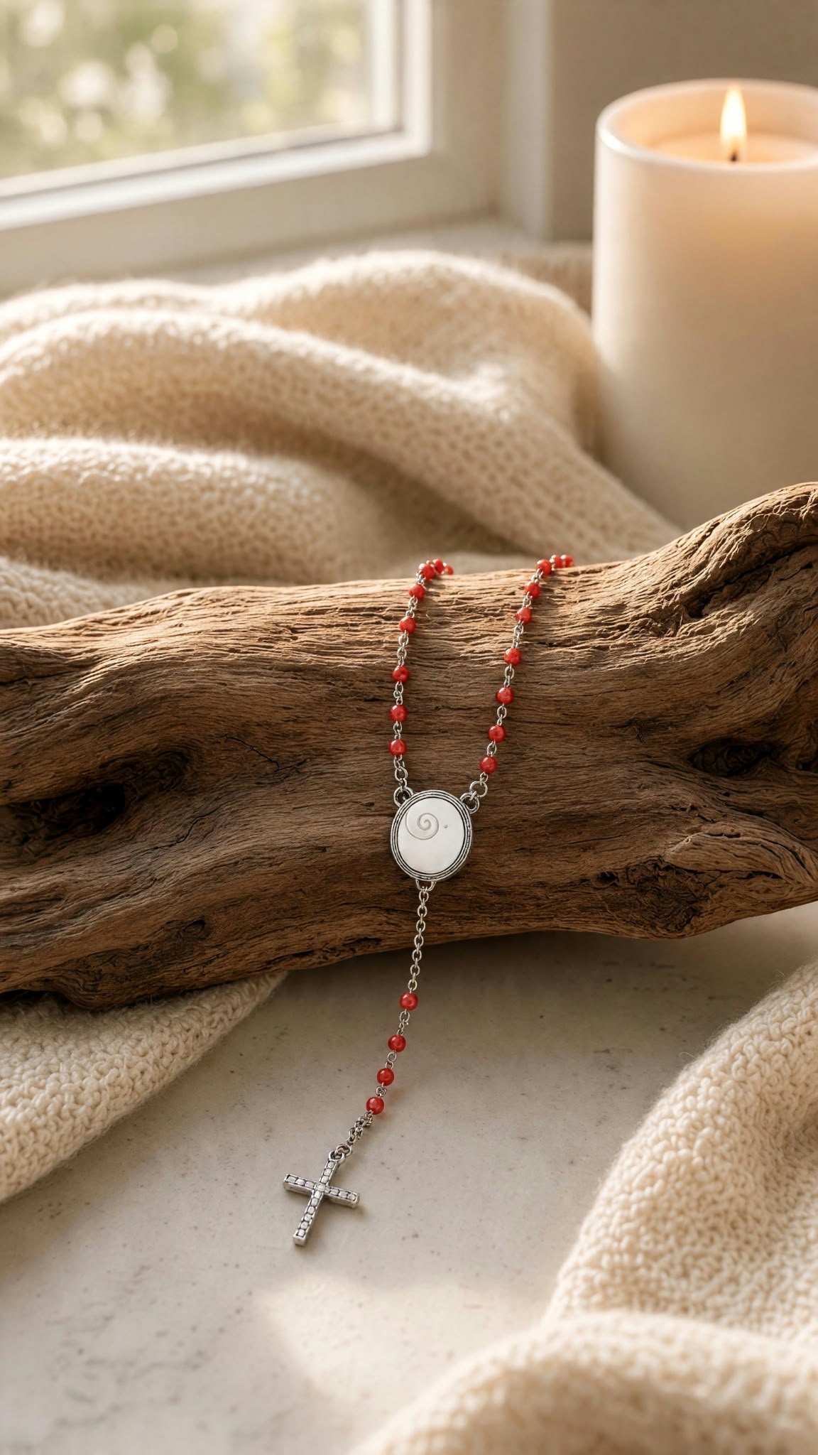 Chapelet en corail et oeil de sainte Lucie argent