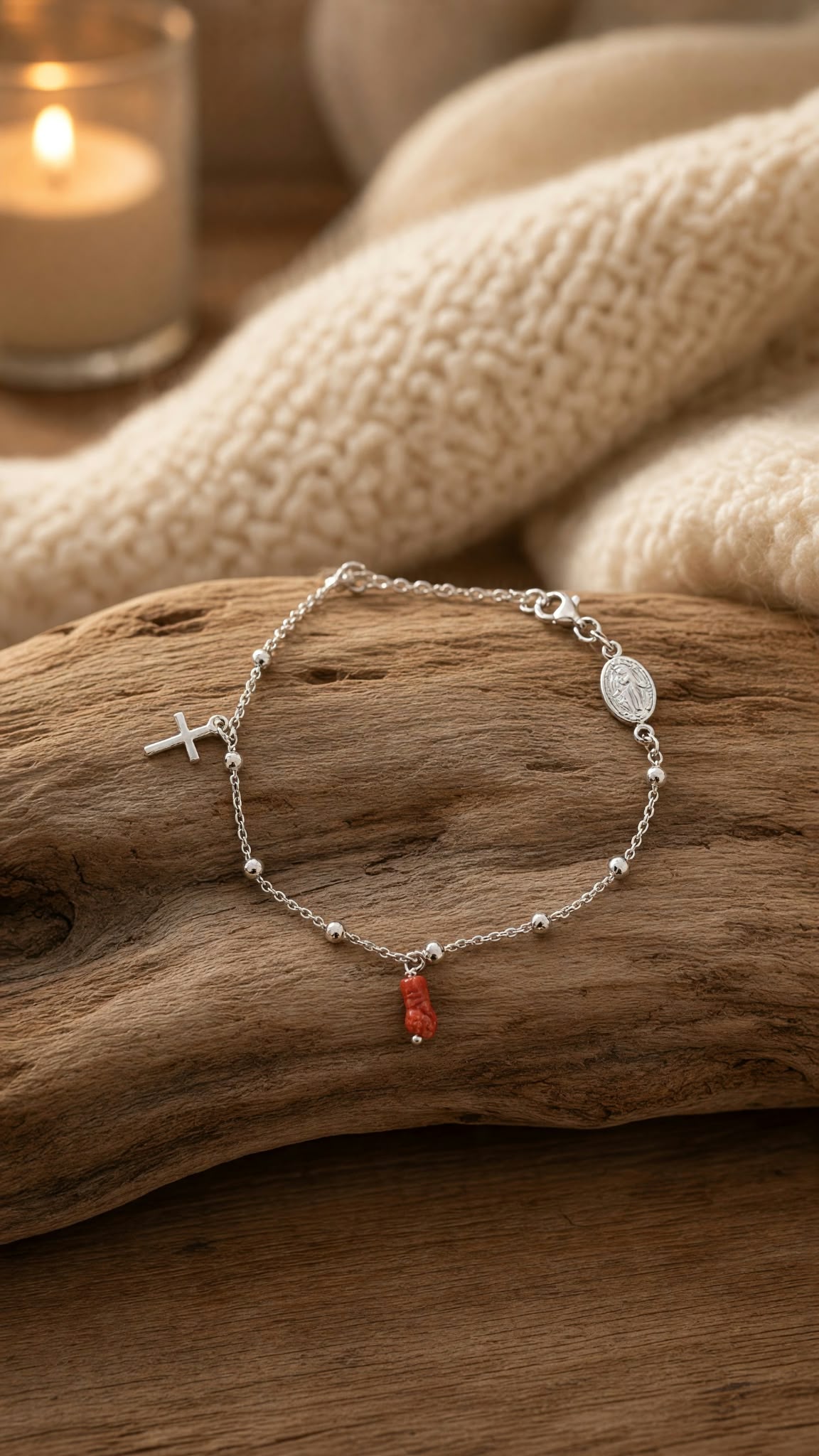 Bracelet femme en argent 925 et corail de méditerranée
