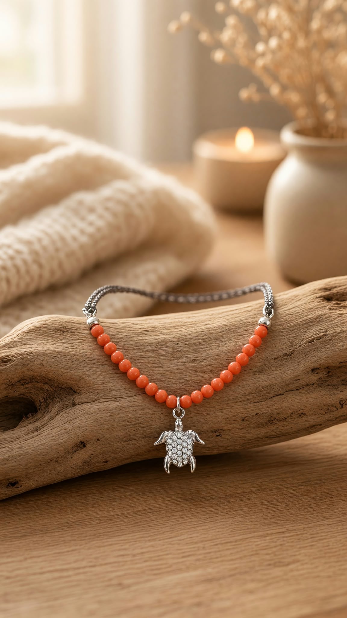 Bracelet cordon noir pailleté argent 925 corail véritable tortue