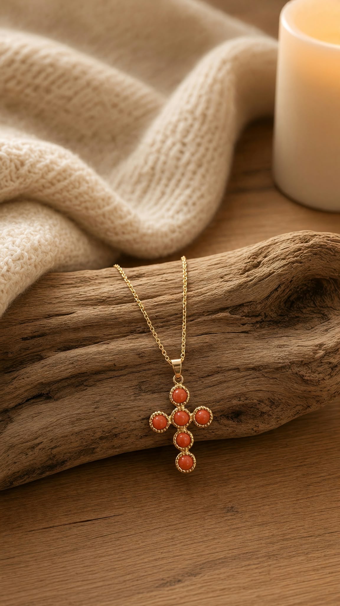 Collier pendentif argent 925 doré à lor fin 18k et corail chaine acier
