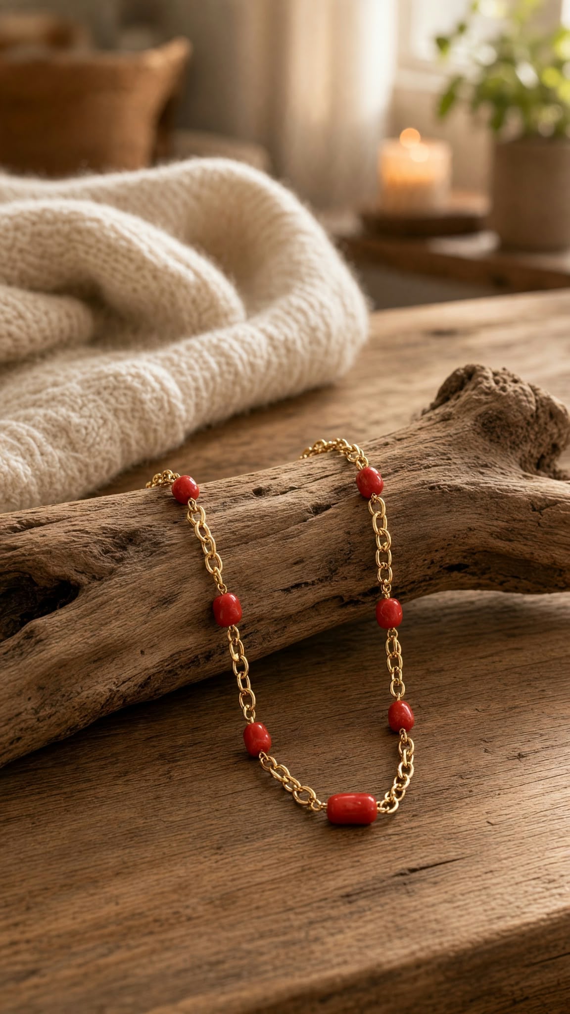 Collier femme en argent 925 doré à l'or fin 18k et corail